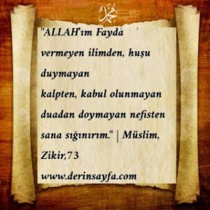 “ALLAH’ım Fayda vermeyen ilimden, huşu duymayan kalpten, kabul olunmayan duadan .”