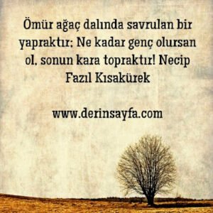 Ömür ağaç dalında savrulan bir yapraktır; Ne kadar genç olursan ol, sonun kara topraktır!  Necip Fazıl Kısakürek