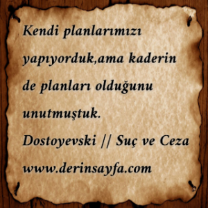 Kendi planlarımızı yapıyorduk,ama kaderin de planları olduğunu unutmuştuk.  Dostoyevski