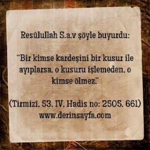 Bir kimse kardeşini bir kusur ile ayıplarsa, o kusuru  işlemeden, o kimse ölmez