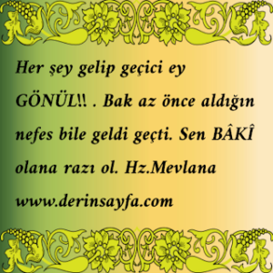 Her şey gelip geçici ey GÖNÜL!! . Bak az önce aldığın nefes bile geldi geçti.  Sen BÂKÎ olana razı ol.  Hz.Mevlana.