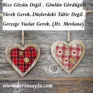 Bize gözün değil, gönlün gördüğü yürek gerek. Düşlerdeki tabir değil, gerçeğe vuslat gerek. Hz. Mevlana