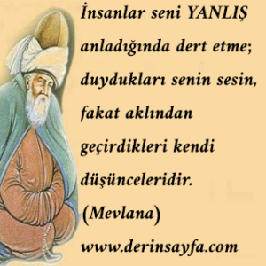 İnsanlar seni YANLIŞ anladığında dert etme; duydukları senin sesin, fakat aklından geçirdikleri kendi düşünceleridir. (Mevlana)