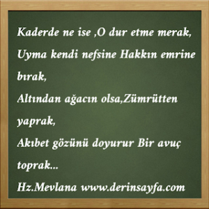 Kaderde ne ise ,O dur etme merak, Uyma kendi nefsine Hakkın emrine bırak