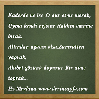 Kaderde ne ise ,O dur etme merak, Uyma kendi nefsine Hakkın emrine bırak