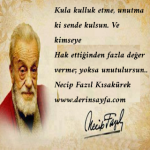 Kula kulluk etme, unutma ki sende kulsun. Ve kimseye Hak ettiğinden fazla değer verme; yoksa unutulursun…