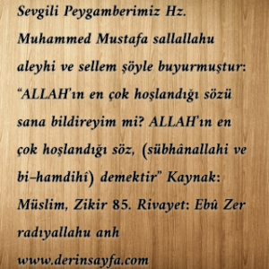ALLAH’ın en çok hoşlandığı söz, (sübhânallahi ve bi