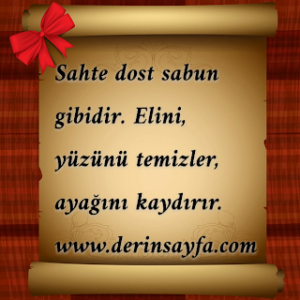 “Sahte dost sabun gibidir. Elini, yüzünü temizler, ayağını kaydırır.”