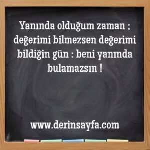 Yanında olduğum zaman ; değerimi bilmezsen değerimi bildiğin gün : beni yanında bulamazsın !