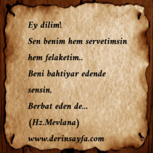 Ey dilim!
Sen benim hem servetimsin hem felaketim..
Hz.Mevlana
