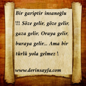 Bir gariptir insanoğlu !!! Söze gelir, göze gelir, gaza gelir, Oraya gelir, buraya gelir… Ama bir türlü yola gelmez !