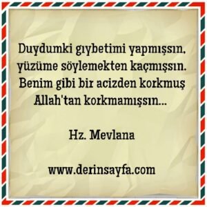 Duydumki gıybetimi yapmışsın, yüzüme söylemekten kaçmışsın.. Hz. Mevlana