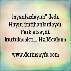 İsyanlardayım” dedi. Hayır, imtihanlardaydı. Fark etseydi, kurtulacaktı… Hz.Mevlana