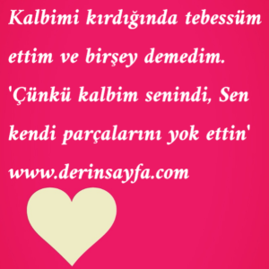 "Kalbimi kırdığında tebessüm ettim ve birşey demedim. Çünkü kalbim senindi.."