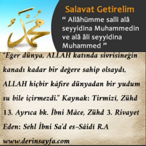 Eğer dünya, ALLAH katında sivrisineğin kanadı kadar bir değere sahip olsaydı, ALLAH hiçbir kâfire dünyadan bir yudum su bile içirmezdi