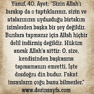 Hüküm ancak Allah’a aittir – YÛSUF – 40 Meali